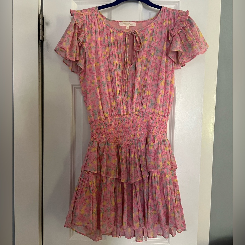 LoveShackFancy Audette Dress Melon Punch Size S Pink Ditsy Floral Spring Easter - Picture 5 of 12